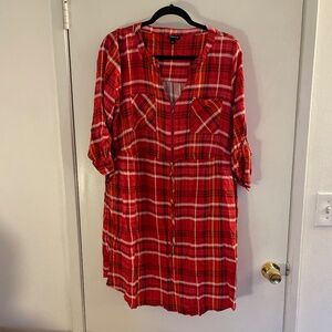 Torrid Pink/Red Plaid Zip-Front Challis Shirt Dress size 1